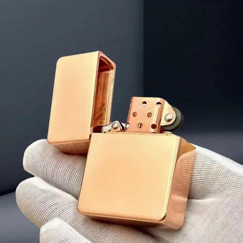 2025 Red Copper Body Heavy Thickened Oil Lighter Creative Retro Grinding Wheel DIY Engraving Gadgets for  Gift