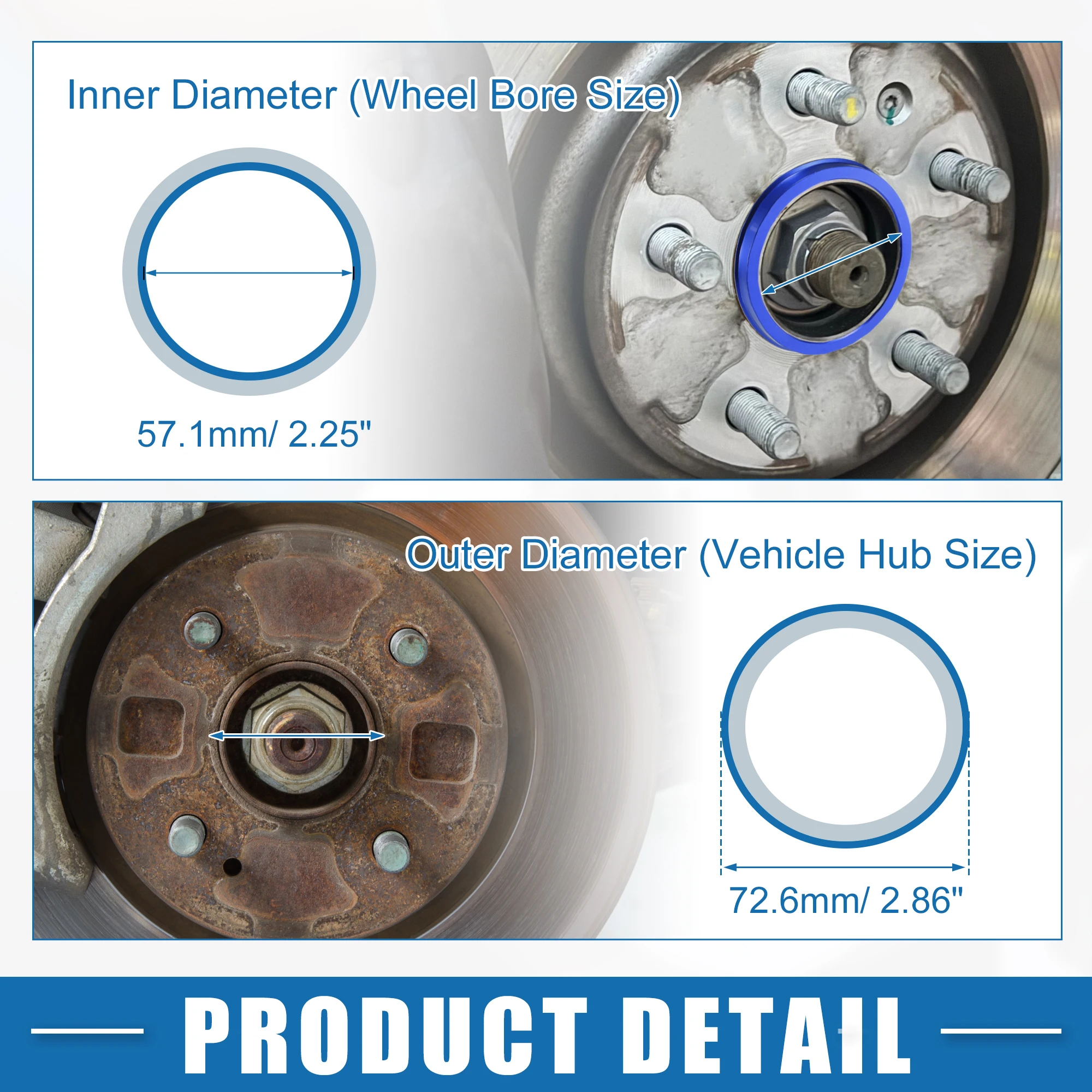 UXCELL 4pcs OD 72.6mm 73.1mm to ID 57.1mm 60.1mm 67.1mm 65.1mm Car Tire Centering Hub Centric Rings Wheel Bore Center Blue