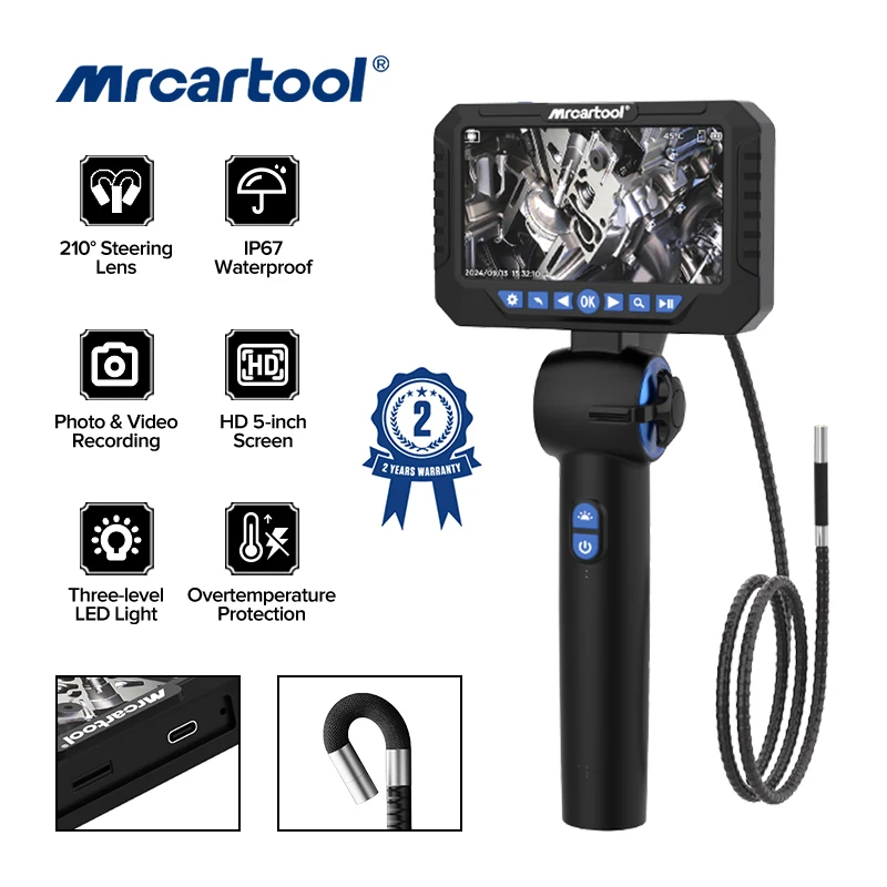 MRCARTOOL N160 5inch screen 6.25mm Lens 210 Steering Endoscope 1080P HD Camera Car Repair Tool IP67 Borescope pk Autool SVB305