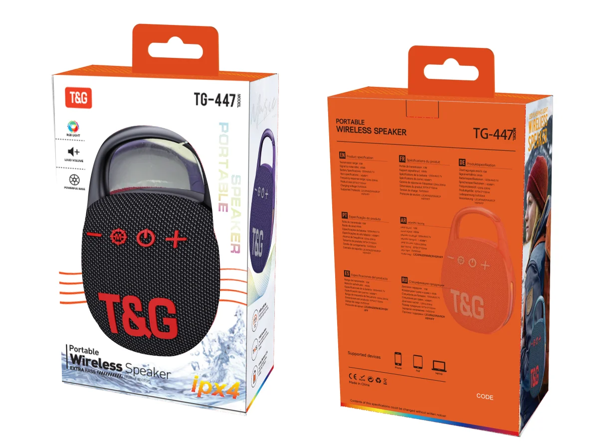 Light Emitting Diode Flash TG-447 Wireless Speaker 1200mAh 10w Speaker Portable Mini Hook Bluetooth TWS TF FM Assist USB
