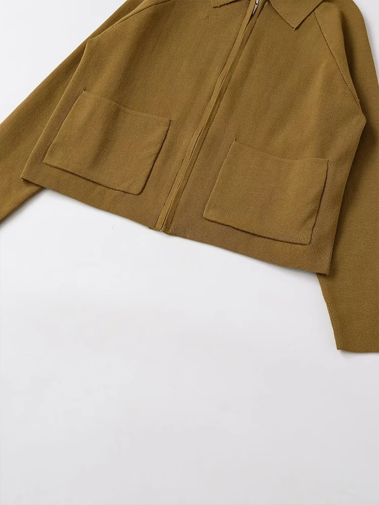 Nieuw damesmodieus, veelzijdig, elegant, eenvoudig effen gebreid vest met revers en lange mouwen in Europese stijl.