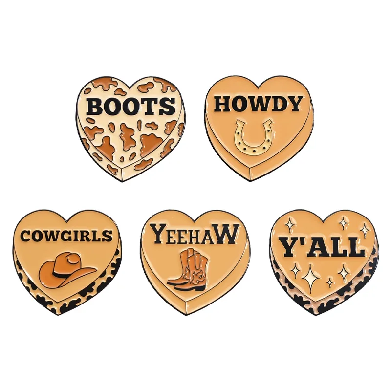 

Retro Cartoon Cowgirls Heart Shape Enamel Pins Funny Creative Howdy Boots Brooches Clothes Lapel Badge Jewelry Gift for Friends