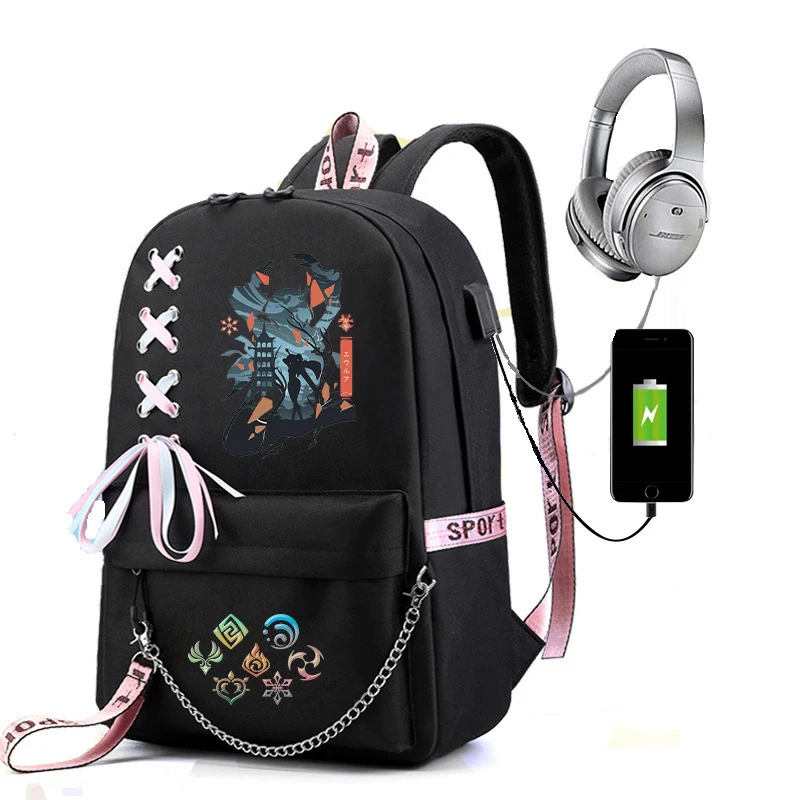 

Genshin Impact Hu Tao School Bag for Teenager Girls Mochila Xiao Kaedehara Kazuha Girl Bagpack Usb Port School Backpack Rucksack