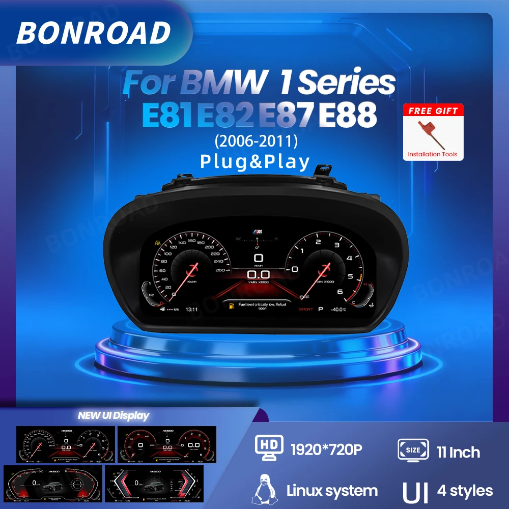 BONROAD11" 1920*720P Écran LCD numérique Combiné d'instruments Compteur de vitesse Pour BMW E87 E88 E81 E82 Cockpit de voiture Pour Tableau de bord Affichage Écran