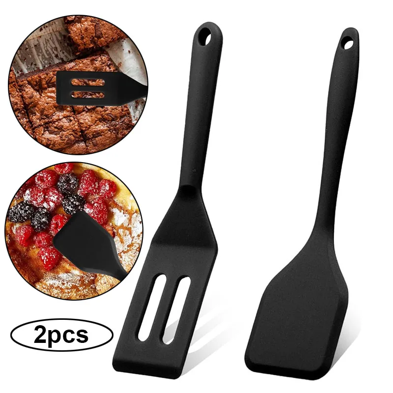 2pcs Mini Silicone Brownie Serving Spatula Set Heat Resistant Cooking Spatula for Flip Eggs Crepe Steak Pizza Kitchen Utensil