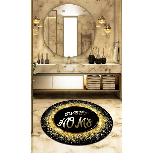 Ardizayn Sweet Home, Gold Sparkle 100x100 cm. Anti-Slip, Not Peel Leather Outsole Round Bath Mat