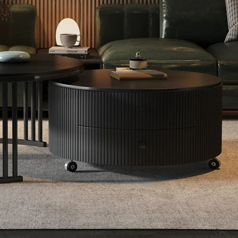 Round Glass Minimalist Luxury Coffee Table Wooden Marble Center Coffee Table With Storage Modern Mesa Auxiliar Salon Furniture