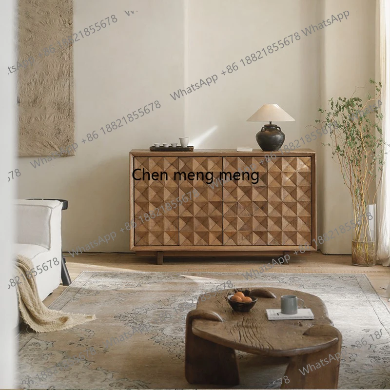 

Medieval side cabinet, entrance, all solid wood storage, living room storage cabinet, wabi sandy wind