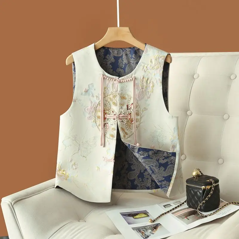 New Chinese national style embroidered buckle vest jacquard versatile retro temperament vest top jacket vest