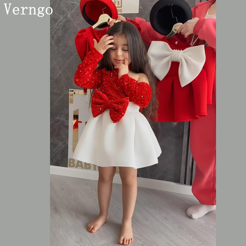 

Verngo Red Sequined Girl Flower Dress Glitter A Line Ball Gowns Baby Birthday Party Dress Celebrity Bride Dresses Customized