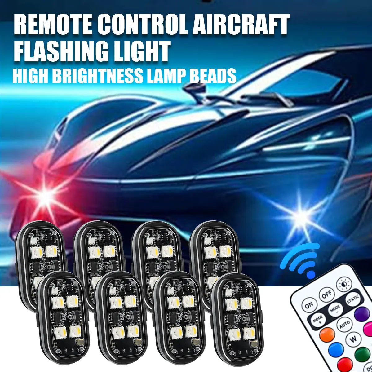 1set Wireless LED Strobe Anti-Collision LED Flash Warning Light Motorcycle Car Decor RGB Atmosphere Light Rechargeable Led Light