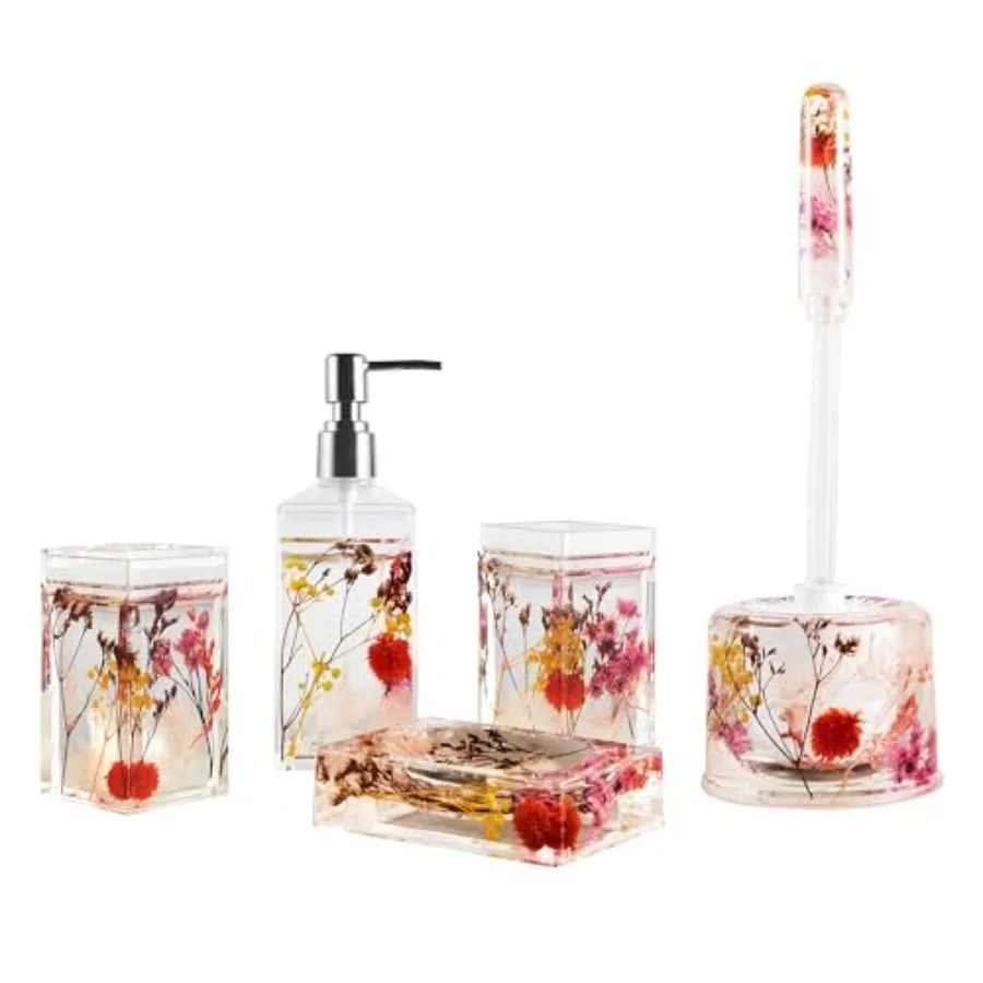 

Bathroom Vanity Accessory Set Acrylic Liquid 3D Floating Motion Toothbrush Holder, Tumbler, Soap Dispenser, Soap Dish, Toilet b