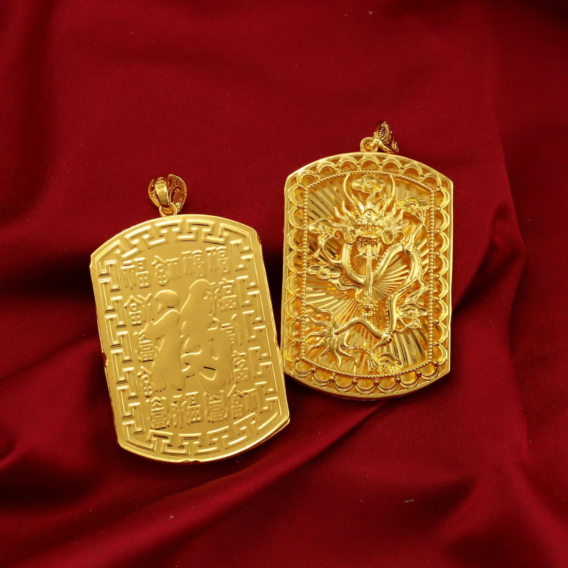 

Роскошное мужское ожерелье с гладким кулоном в виде дракона из чистого золота 24K 9999 пробы