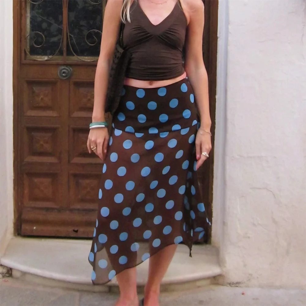 Women's Polka Dot Irregular Mesh Skirt - Sheer Vintage Party Style