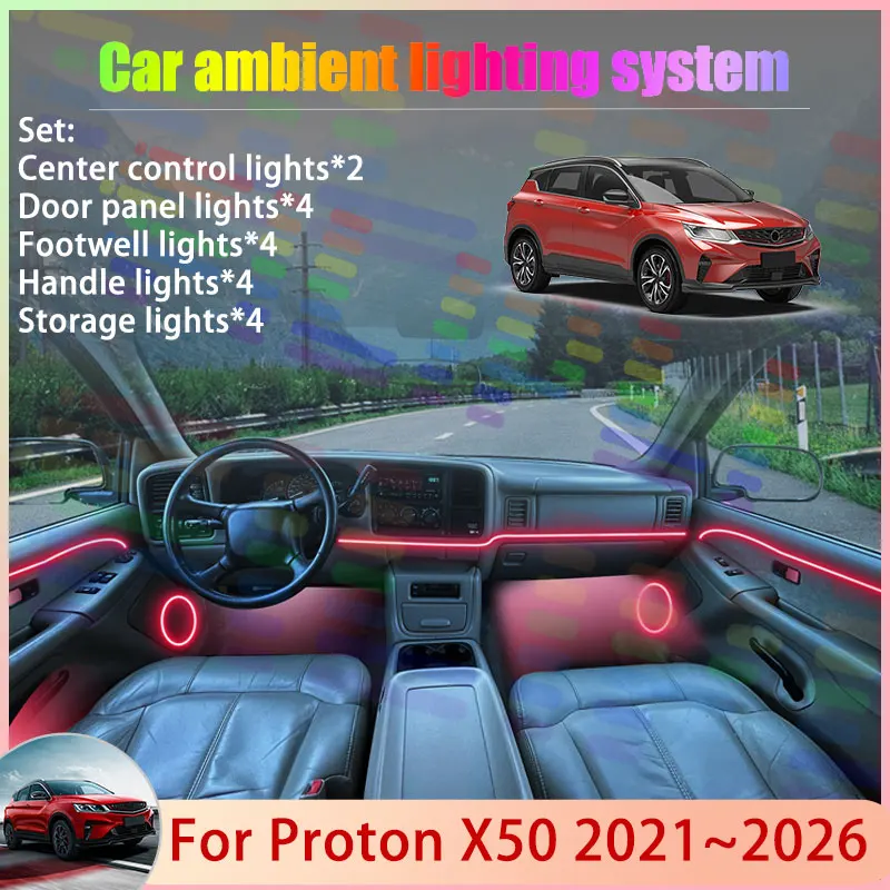 For Proton X50 2021~2026 2022 Coolray 2/24 in 1 Car Atmosphere Light Lamp RGB Shade Ensemble Streamer Atmosphere Set Auto Parts