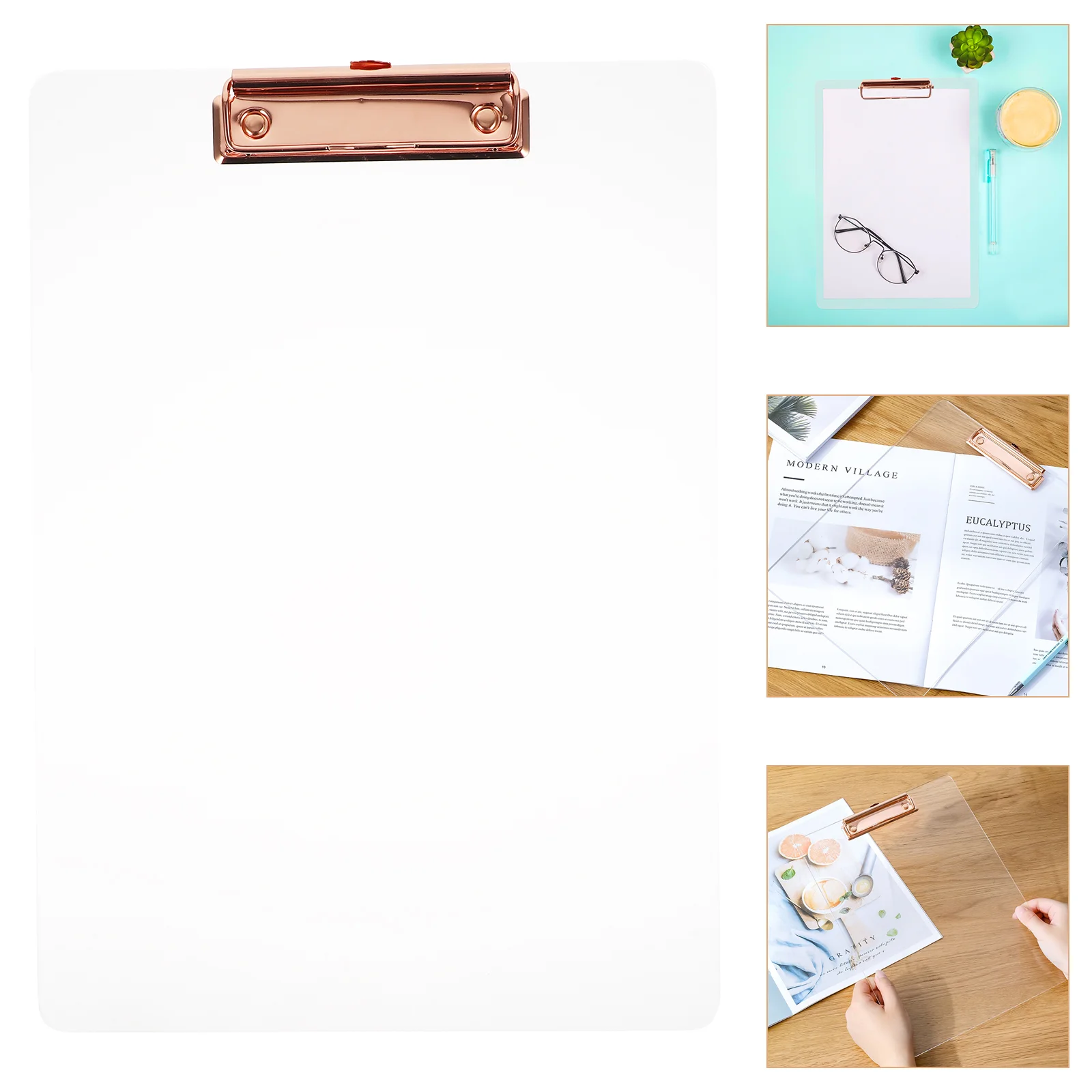 Transparent Board Clip Writing Support Plate Thicken Paper Document Storage File Organizer Clips Clipboard Golden Student