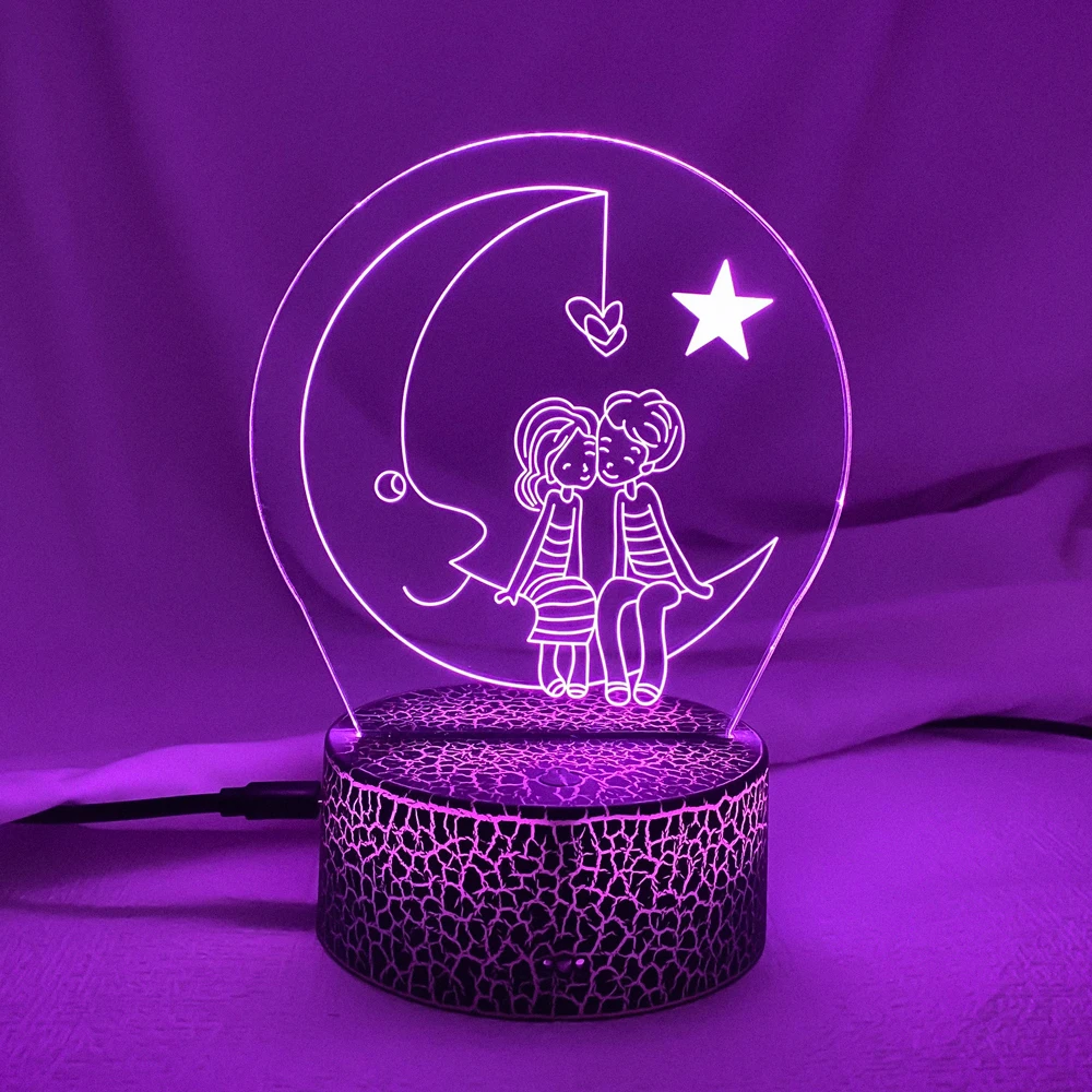 

New Romantic Love 3D Lamp Heart-shaped Moon Acrylic LED Night Light Decorative Table Lamp Valentine's Day Sweetheart Wife's Gift