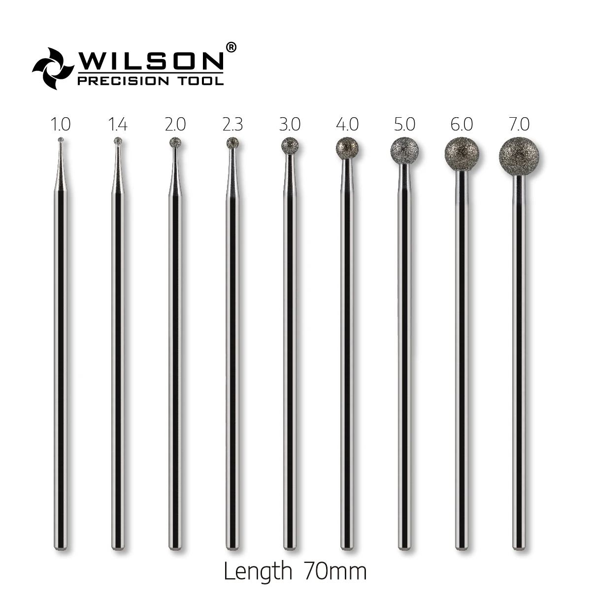 Overall Length 70mm Diamond D1.0-D7.0mm Cutting Burs with 2.35mm shank diameter