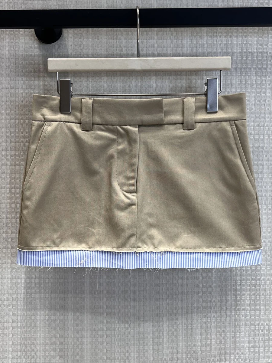 

Sweet Cool Girl Spring Summer New Miu Style Back Waist Embroidered Letter Color Block Half Skirt Cotton Low Waist Zipper