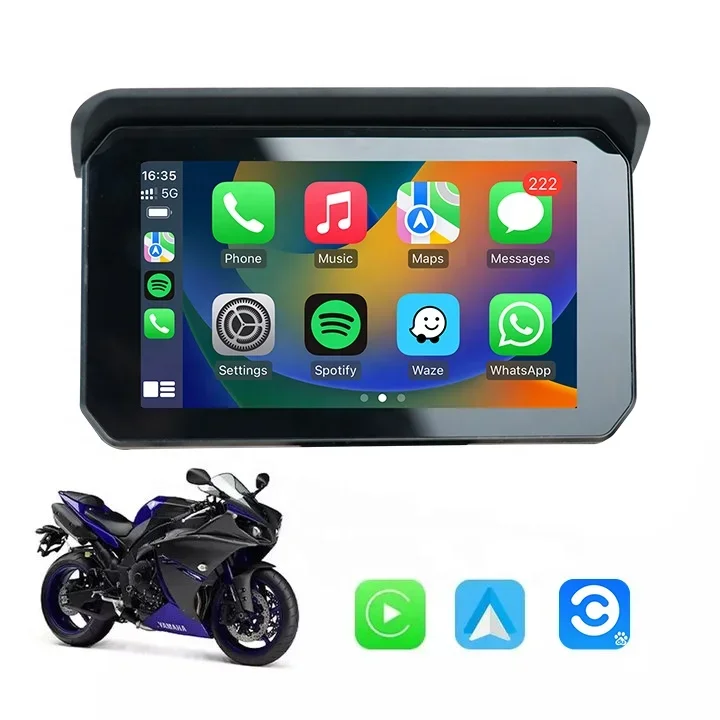 Navigazione GPS portatile per moto da 5 pollici IP67 Supporto impermeabile Carplay e connessione wireless automatica Android con WIFI BT FM