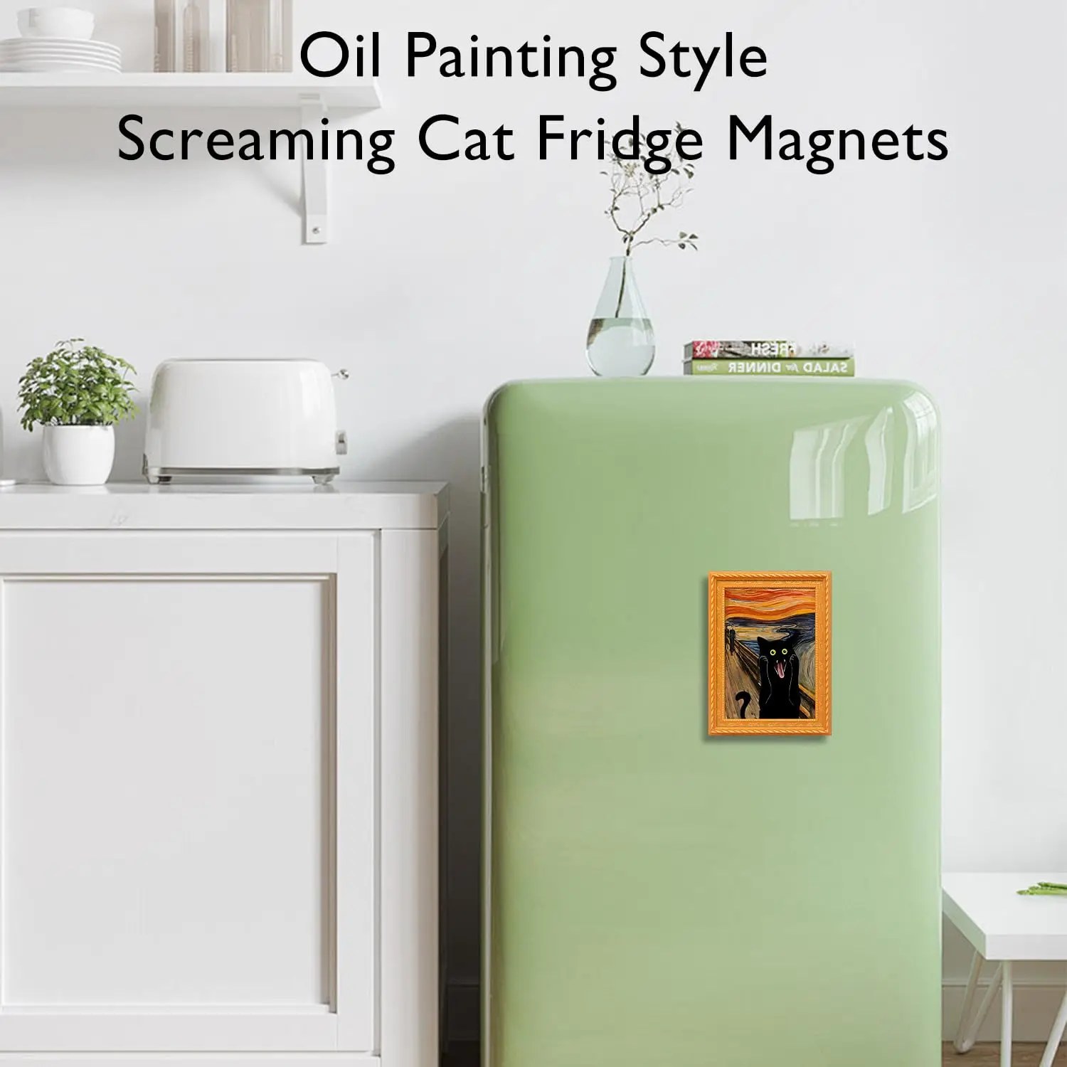 Mini 3 Layer Photo Frame Fridge Magnet Black Cat Pizza Pattern Refrigerator Sticker for Home Kitchen Decor Holiday Gift Ornament