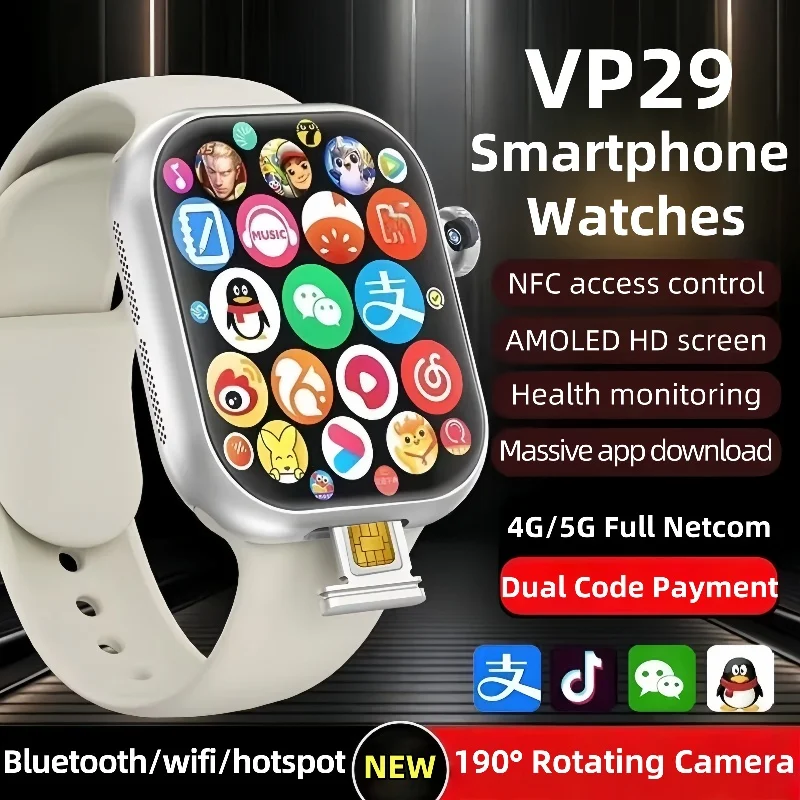 

VP29 Smartwatch 5G Android 256GB Storage 4G/5G LTE Sim Card GPS WIFI 2.29 inch 490*580 Amoled Smart Watch With 8MP Rotary Camera