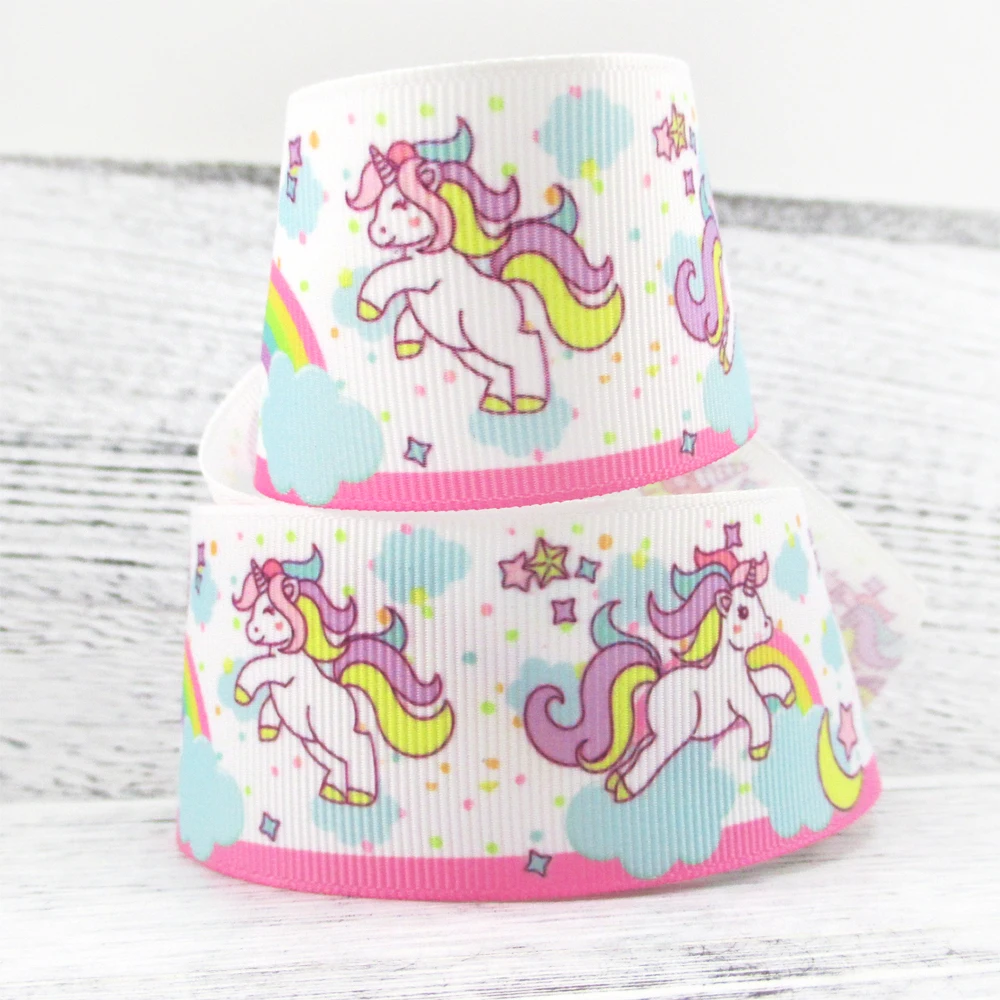 5 Yards Multi Size Rainbow Unicorn Printed Grosgrain Ribbon For Gift Wrapping DIY Hair Bow Wedding Party Decoration,5Yc9047