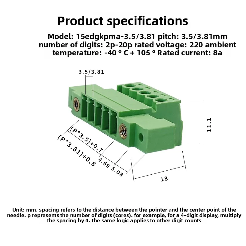 15EDGKPMA-3.5/3 with flanged binaural fixed panel plug-in terminal block through the wall