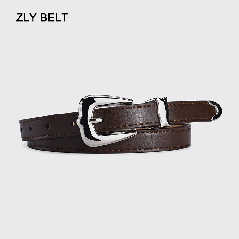 

ZLY 2023 New Fashion Belt Women Men Slender Type PU Leather Material 107CM Silver Alloy Metal Pin Buckle Luxury Elegant Casual