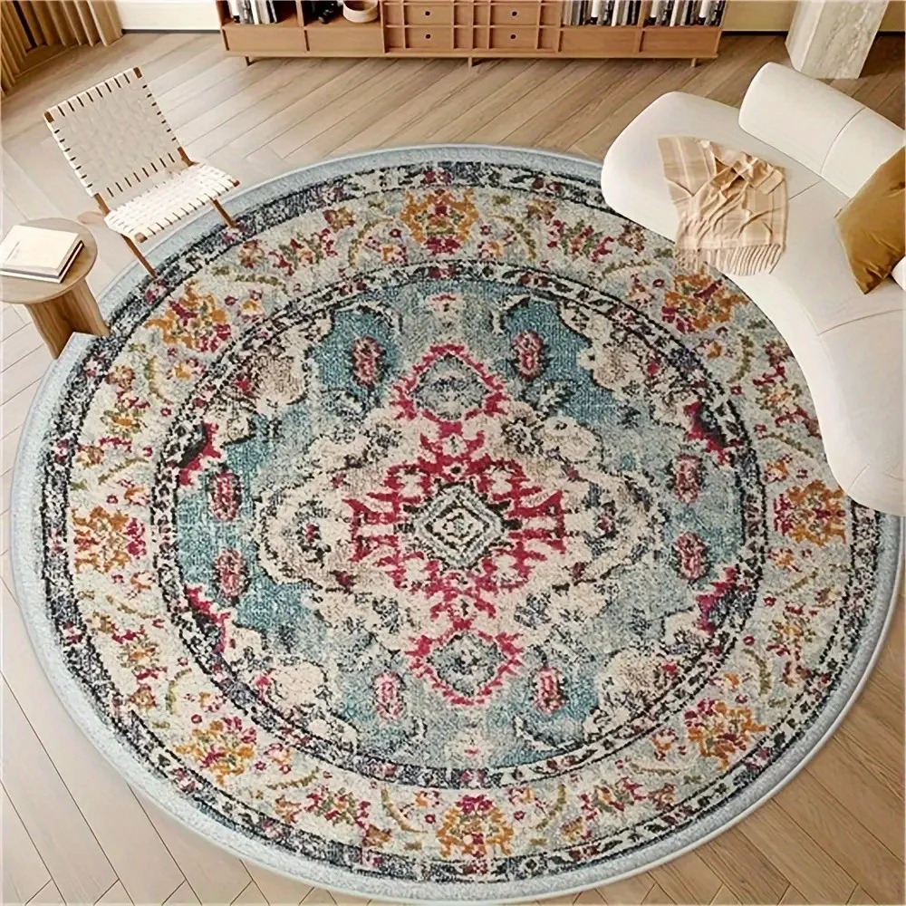 

Crystal velvet carpetUltra-Soft Velvet Round Mat with Anti-Slip Backing - 1, 87 lbs/sqm, Retro Floral Design, Durable & Comforta