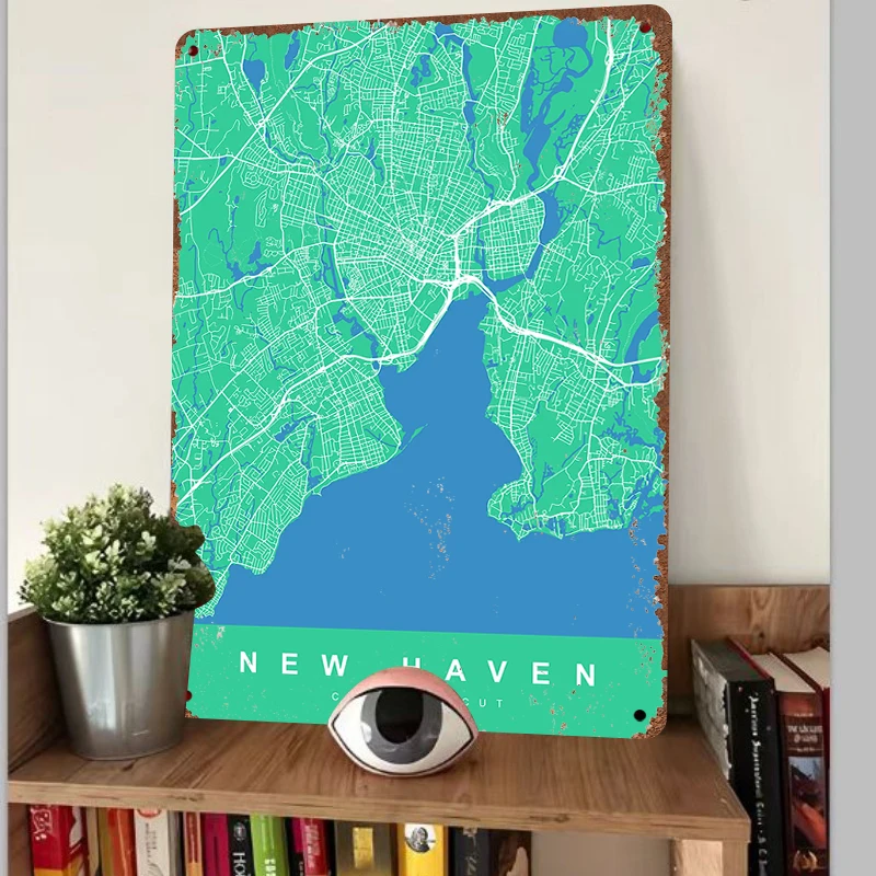 New Haven Connecticut City Map Metal Wall Art Modern Home Decor Minimalist Urban Print Poster
