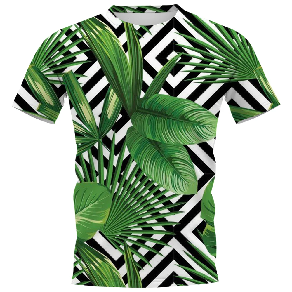 HXHawaiian T-shirts Polynesia Tropical Plant Leaf Frangipani Printed Casual Tees Beach Shirt Harajuku T-shirts Men Clothing