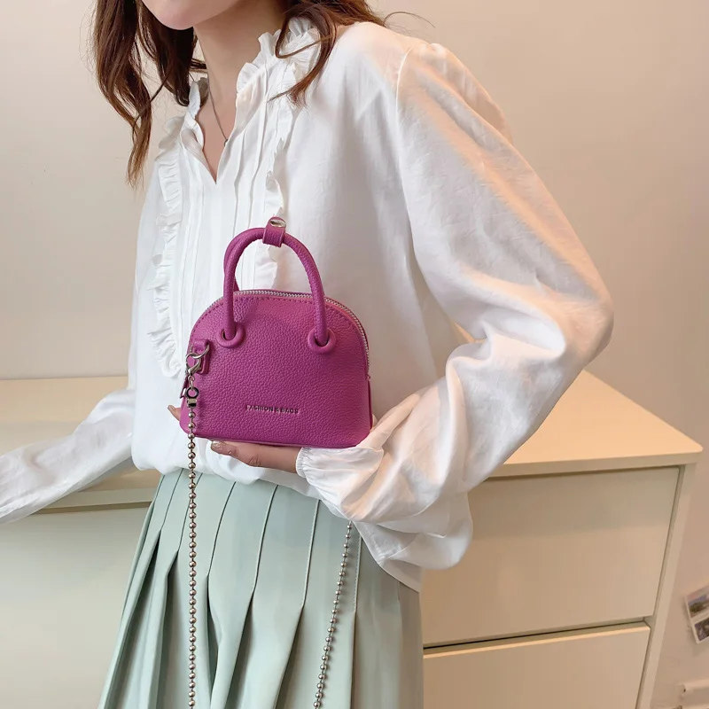 Solid color Mini Leather Crossbody Shell Bags with Short Handle for Women 2022 Fashion Tote Brand Chain Female Shoulder Handbags