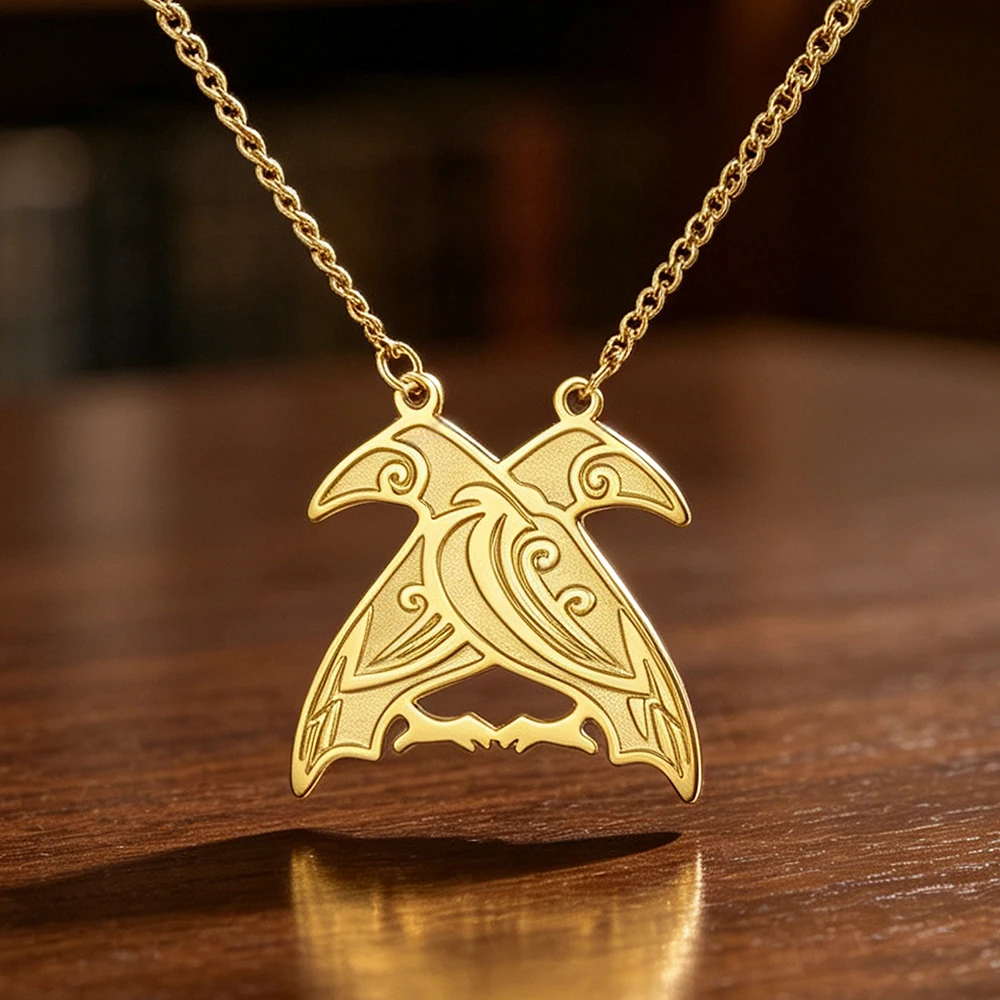 Vintage Double Ravens Necklace Huginn and Muninn Odin Raven Pendant Norse Mythology Animal Totem Crows Stainless Steel Jewelry