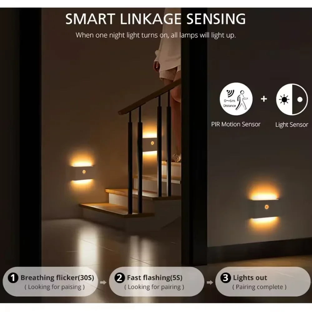 Wireless LED Night Light With Motion Sensor USB Rechargeable 400mAh Battery Modern Wall Lamp For Bedroom Bedside Table Lights