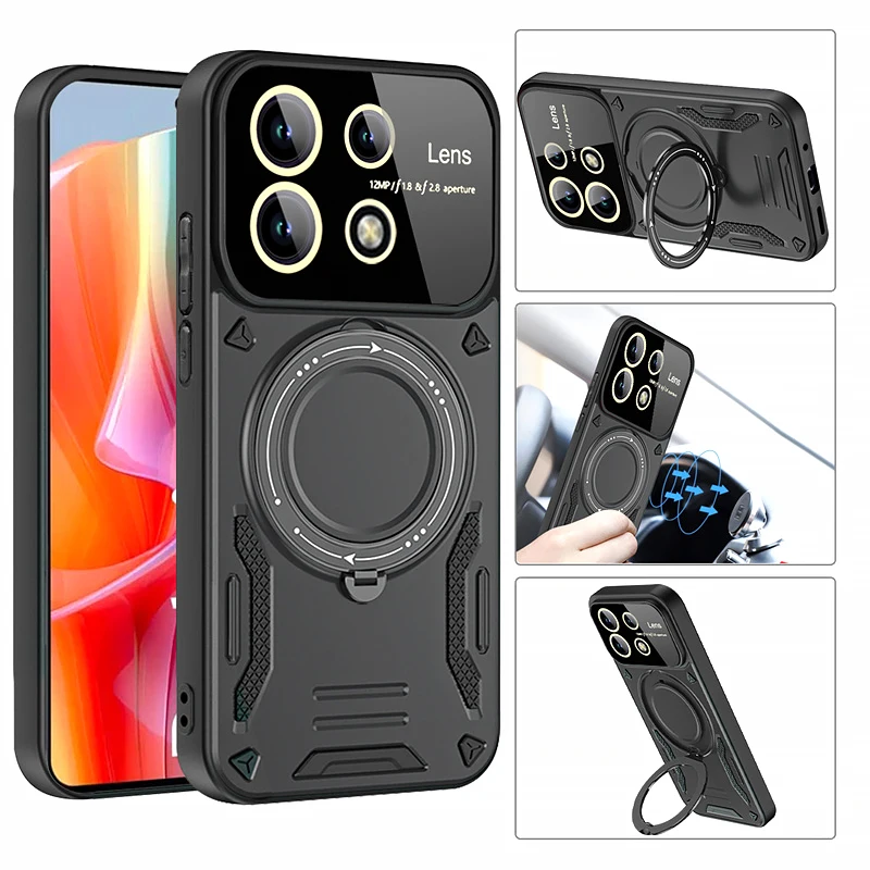 For Xiaomi Redmi Note 13 Pro 5G Case Car Magnet Magsafe Wireless Charge Back Cover for Redmy Note13Pro 5G Armor Ring Stand Funda