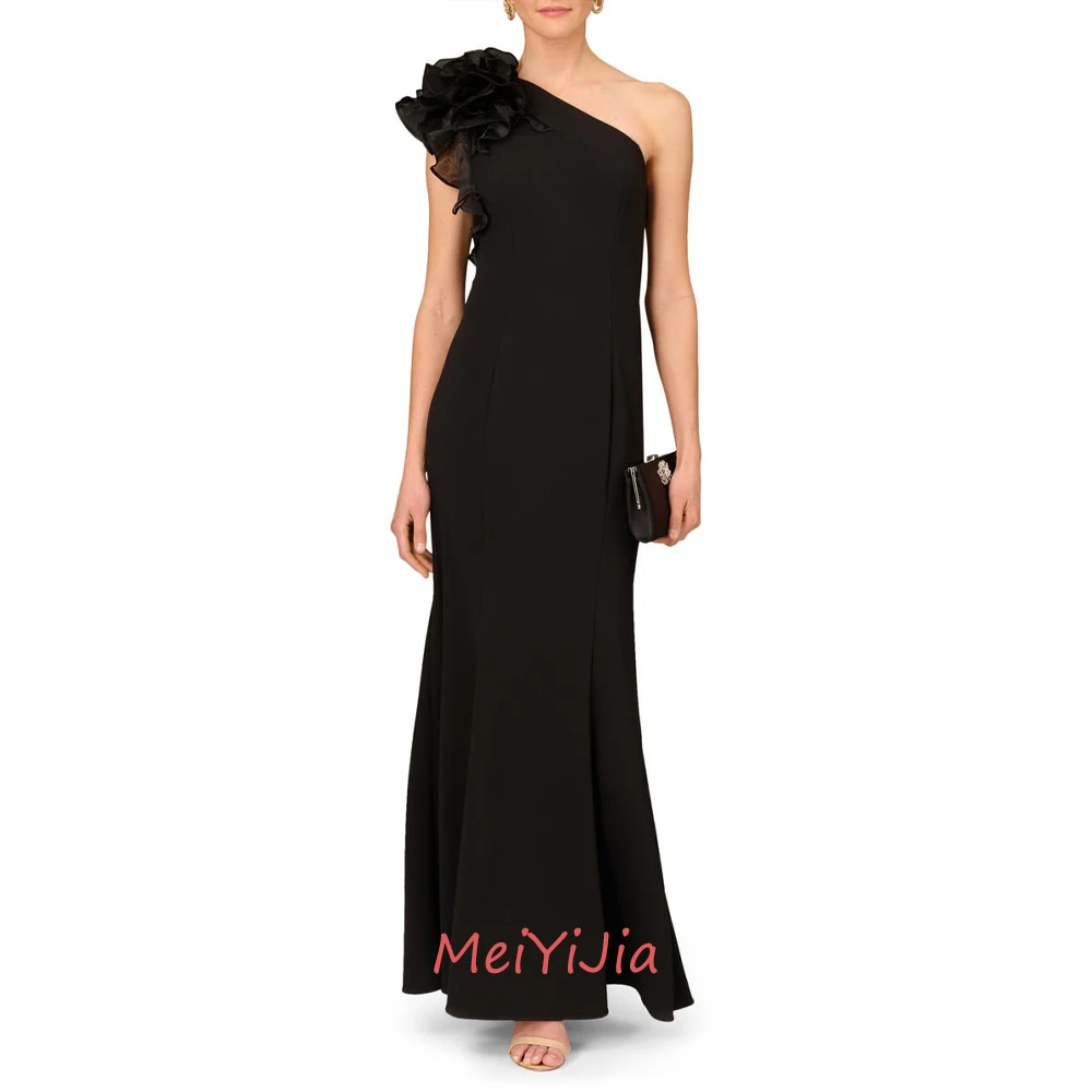 

One-shoulder Pleats Satin Flower Sleeveless Zipper-Up Ankle-Length Saudi Arabia Sexy Evening Birthday Club Outfits Summer 2024