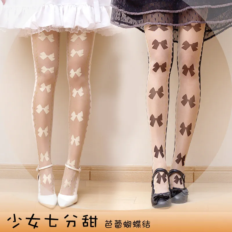 日本オリジナル甘くてかわいい夏バレエボウレース多用途ソフトかわいいパンストロリータソックス女性用パンスト