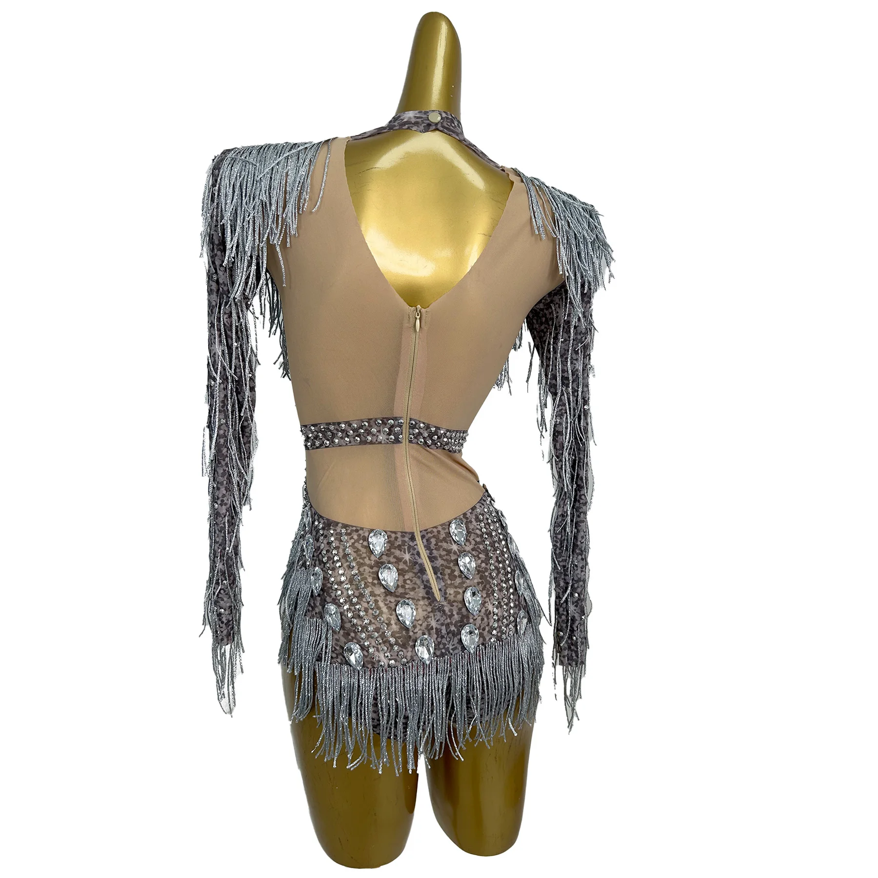 

Сексуальные вечерние боди с длинными рукавами и кисточками со стразами, танцевальный купальник больших размеров, карнавальный костюм для вечеринки, сценическая фестивальная одежда