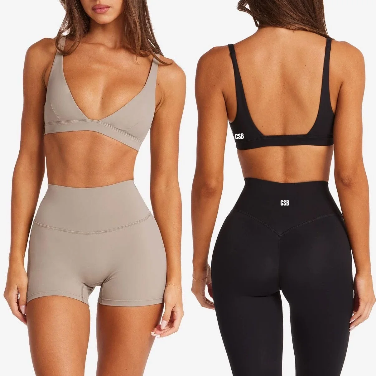 

CSB Style V-Neck Sports Bra & High Waist Yoga Shorts/Leggings Set Women's Fitness Gym Pilates Activewear Workout Sportswear