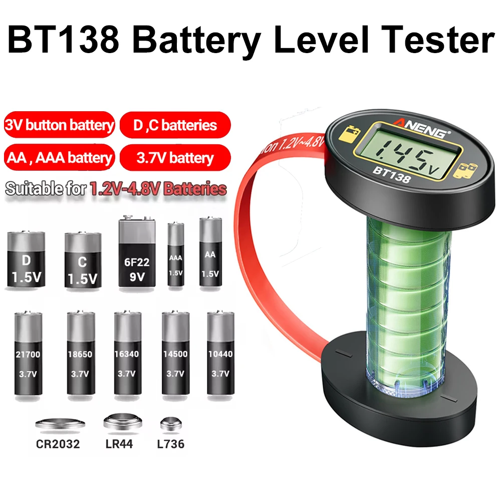 Battery Tester, Digital Display Magnetic Design, Fast 1-Second Detection for AA/AAA/9V/Button/Lithium Batteries, No Power Needed