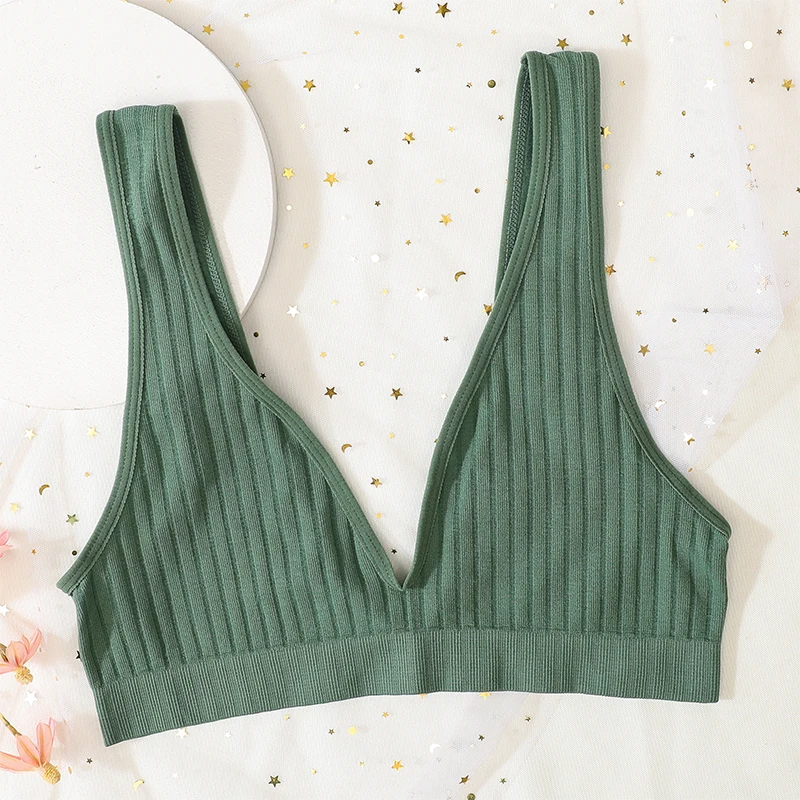 Reggiseni push up con scollo a V per donna Reggiseno senza cuciture Lingerie sexy Donna Schiena bassa Bralette a costine Intimo per il sonno Reggiseno sfoderato Crop Top