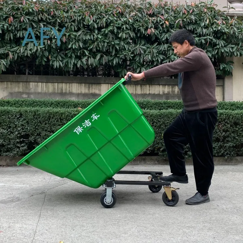 Small Wheel Outdoor Mobile Trash Can Trolley for Elevator Access Plastic Sanitation Cleaning Cart Waste Collection Truck for
