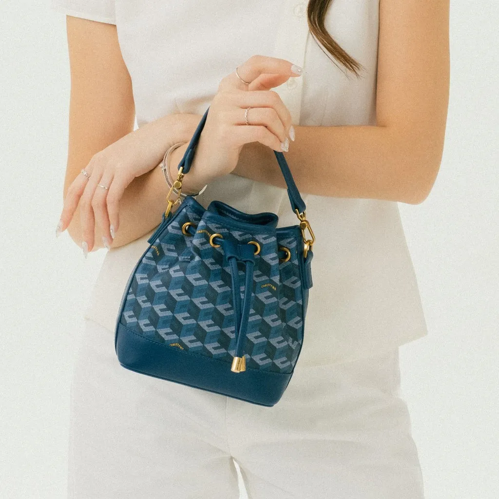 Geometrisch gemusterte Umhängetasche mit Lederbesatz und Kordelzug für Damen, Alltagstasche für Pendlerinnen, lässige und modische Handtasche. – Detail 3