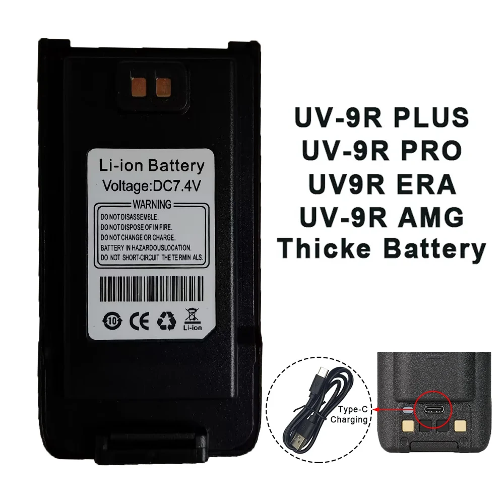 

Baofeng UV-9R PRO Thicken Battery Suport Type-C Charge for Walkie Talkie UV9RPlus UV9RPRO UV9RERA UV9RAMG High Capacity Battery