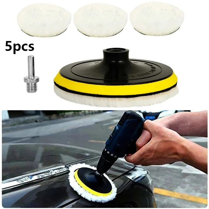 5Pcs 3/4/5 Inch Polishing Kit Car Polishing Pad Car Waxing Sponge Disk Wool Wheel Auto Paint Care Polisher Pads Car Gadget