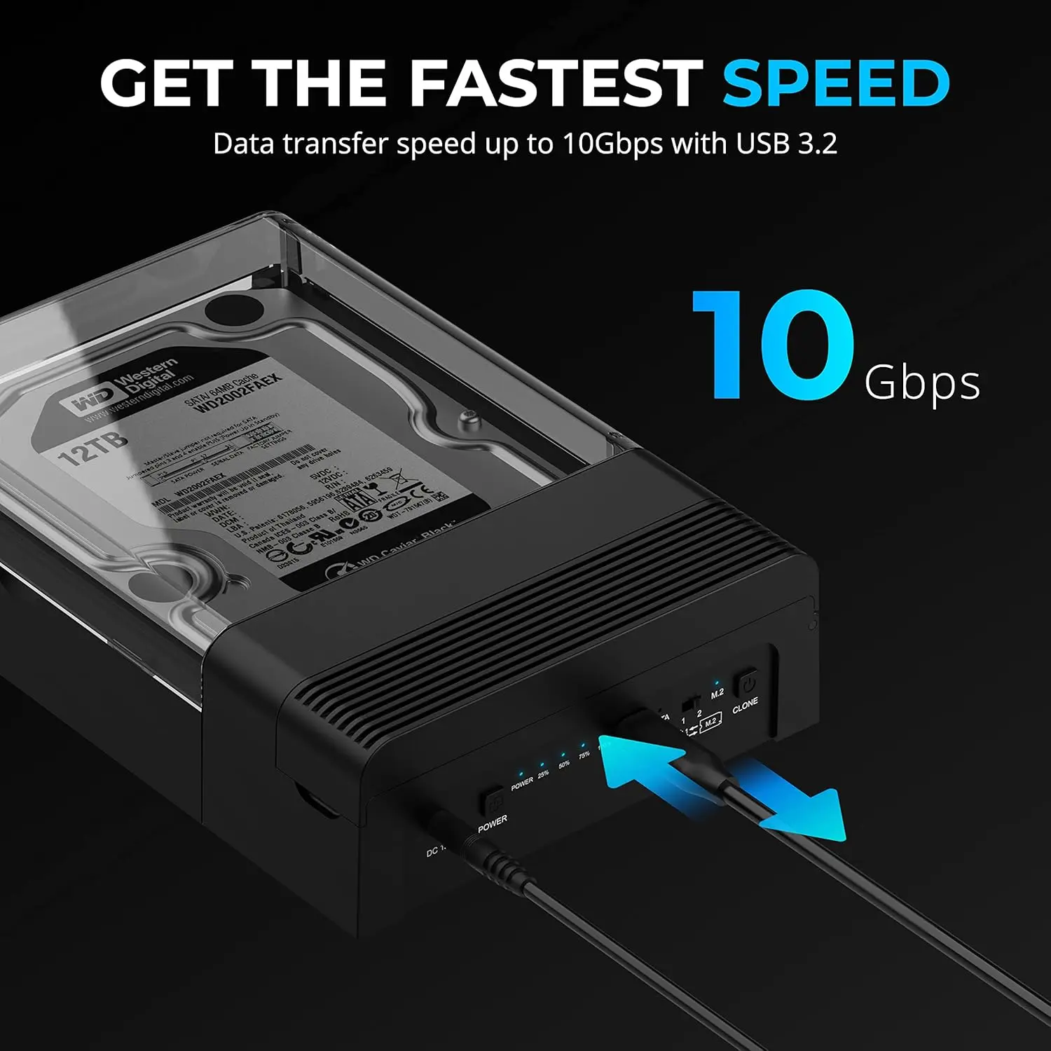 USB-C Docking Station with NVMe & SATA SSD/HDD Support, 10Gbps Speed, Tool-Free Design, Offline Clone for Windows/Mac/Linux