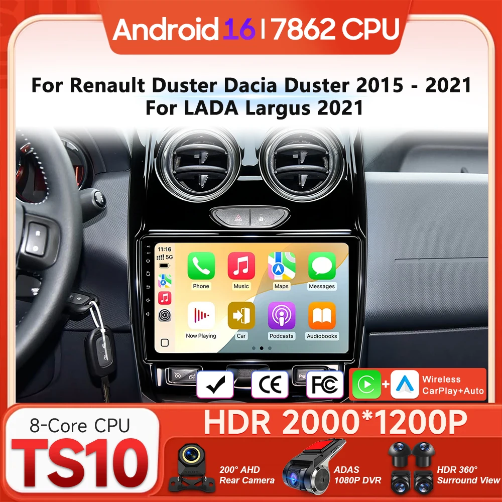 

Мультимедийный проигрыватель для автомобилей Android для Renault Duster, Dacia Duster 2015-2021, LADA Largus 2021, с поддержкой Carplay, радио, видео и навигации
