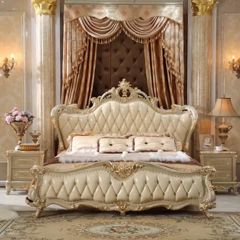 سرير مزدوج من الجلد الفاخر، تصميم مريح لغرفة النوم، سرير حديث دقيق، أثاث خشبي أنيق من Lettoomoniale
