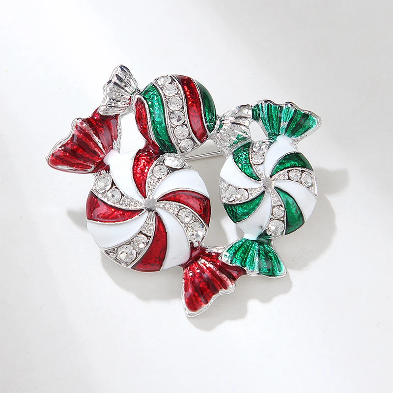 Fashion Rhinestone Colorful Christmas Candy Brooch For Women Clothing Coat Jewelry Accessories Gifts